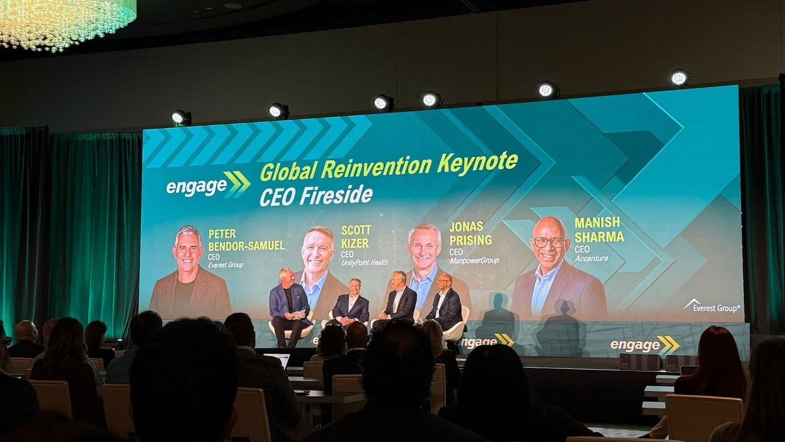 Global Reinvention Keynote panel with CEOs on stage at Everest Group Engage Dallas 2026